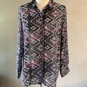 Jones New York VINTAGE semi sheer textured button up collared blouse relax fit M